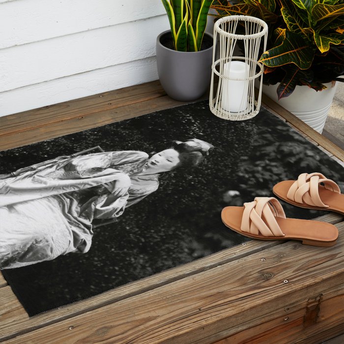 Seated Geisha with mask black and white vintage garden photograph still life by Arnold Genthe Outdoor Rug Gallery Image 2
