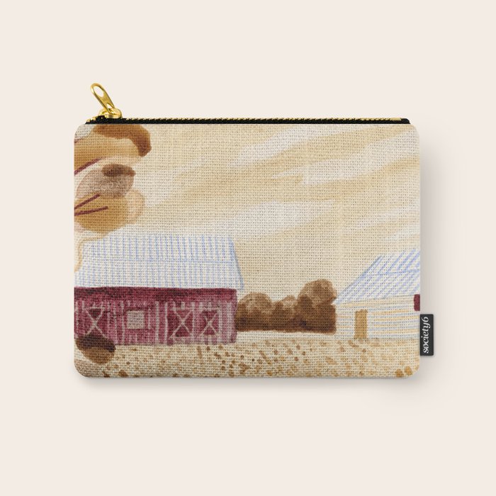 Rustic Country Barn Painting in Yellow Ochre & Brown Carry All Pouch Gallery Image 1