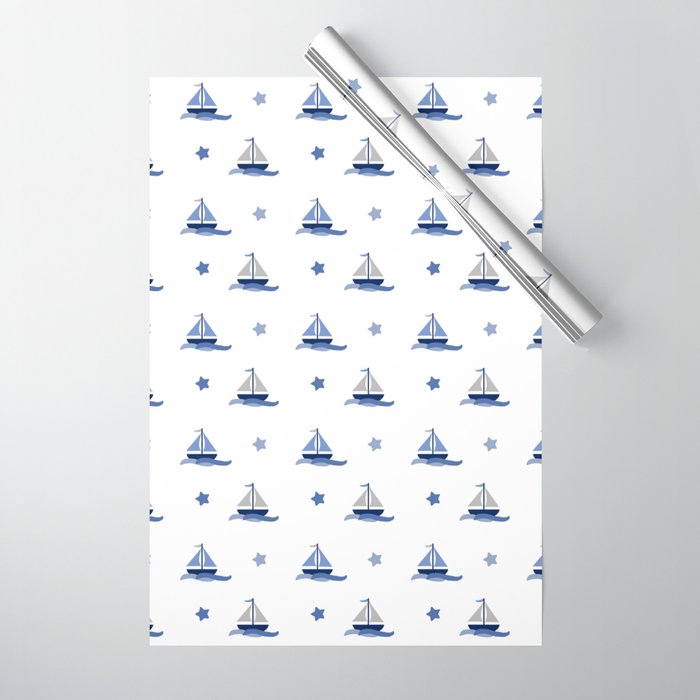 Navy Blue Nautical Sailboat Wrapping Paper Gallery Image 1