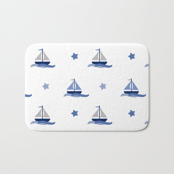 Navy Blue Nautical Sailboat Bath Mat Gallery Image 1