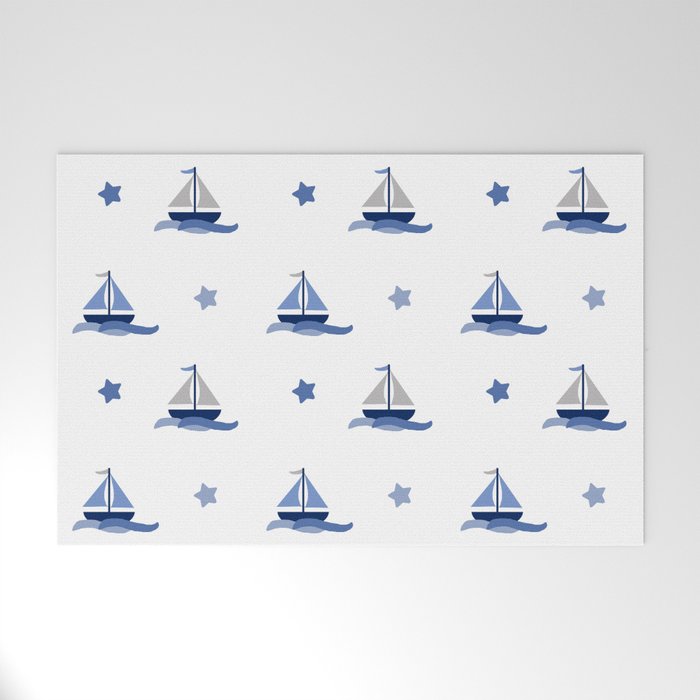 Navy Blue Nautical Sailboat Welcome Mat Gallery Image 1
