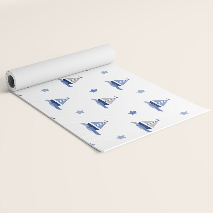 Navy Blue Nautical Sailboat Yoga Mat Gallery Image 2