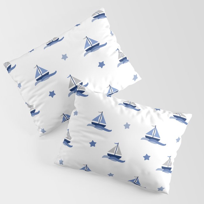 Navy Blue Nautical Sailboat Pillow Sham Gallery Image 1