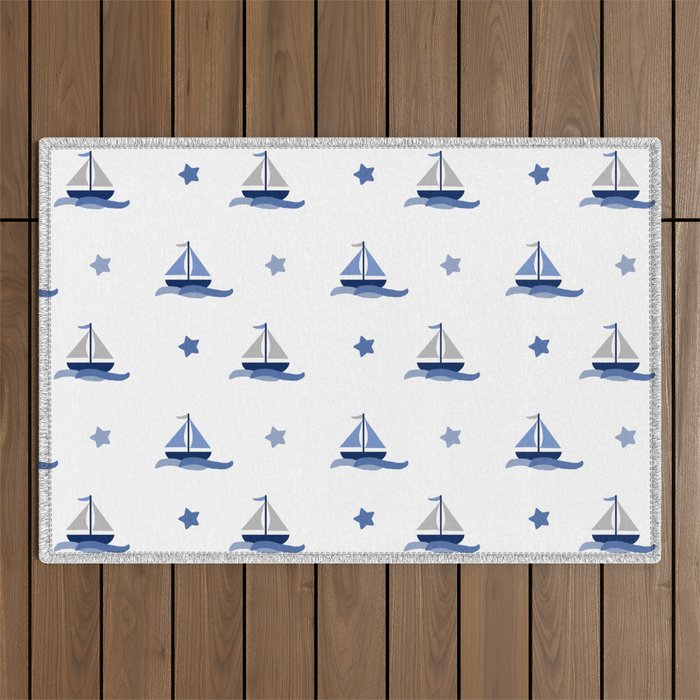 Navy Blue Nautical Sailboat Outdoor Rug Gallery Image 1