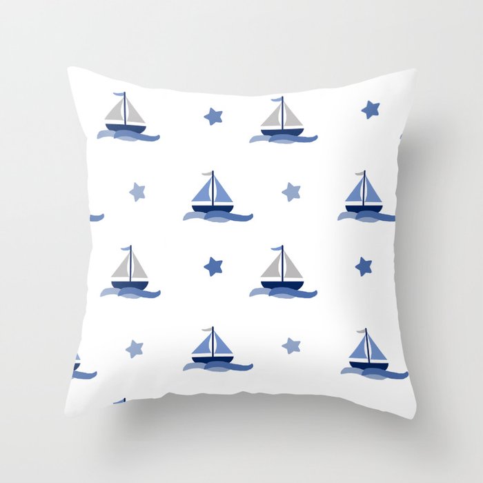 Navy Blue Nautical Sailboat Throw Pillow Gallery Image 6
