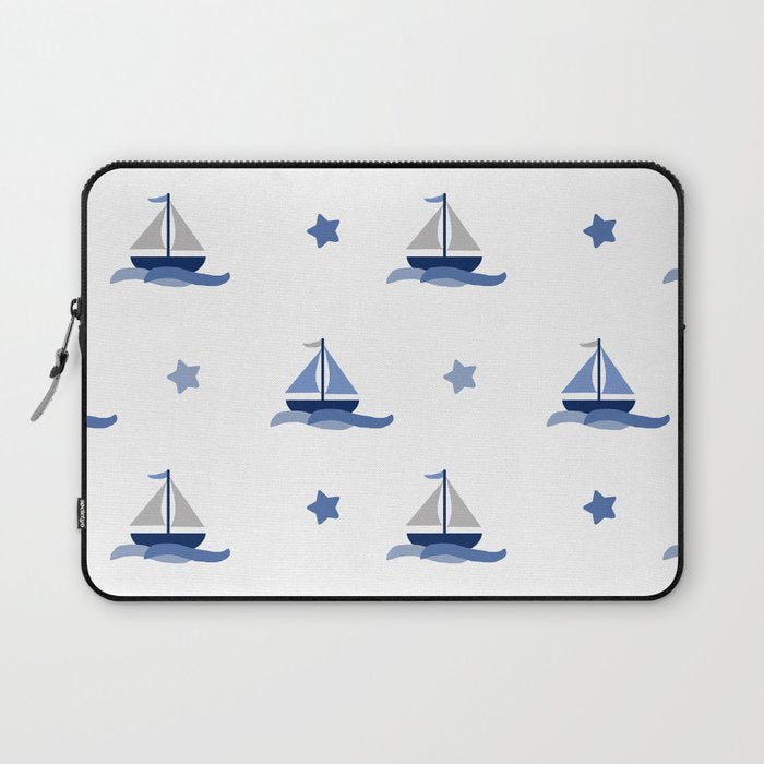 Navy Blue Nautical Sailboat Laptop Sleeve Gallery Image 1