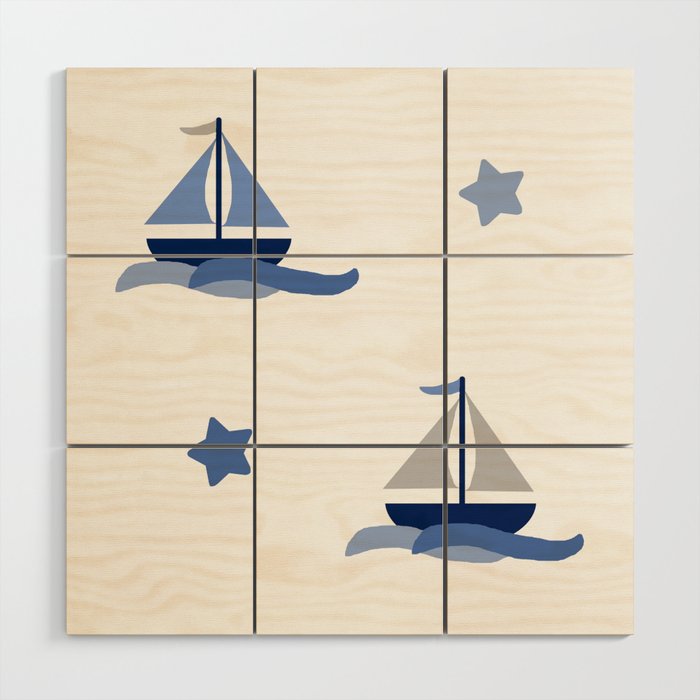 Navy Blue Nautical Sailboat Wood Wall Art Gallery Image 1