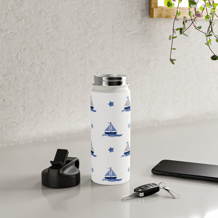 Navy Blue Nautical Sailboat Water Bottle Gallery Image 4