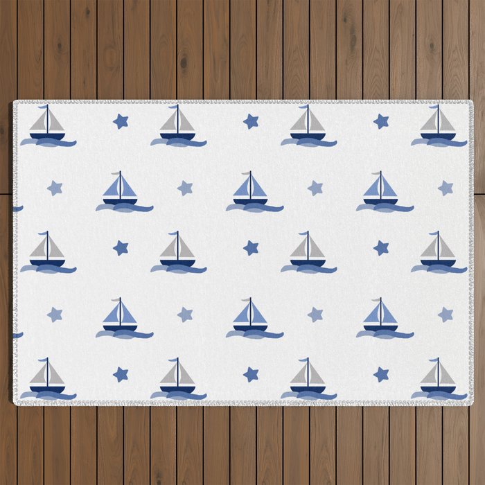 Navy Blue Nautical Sailboat Outdoor Rug Gallery Image 2