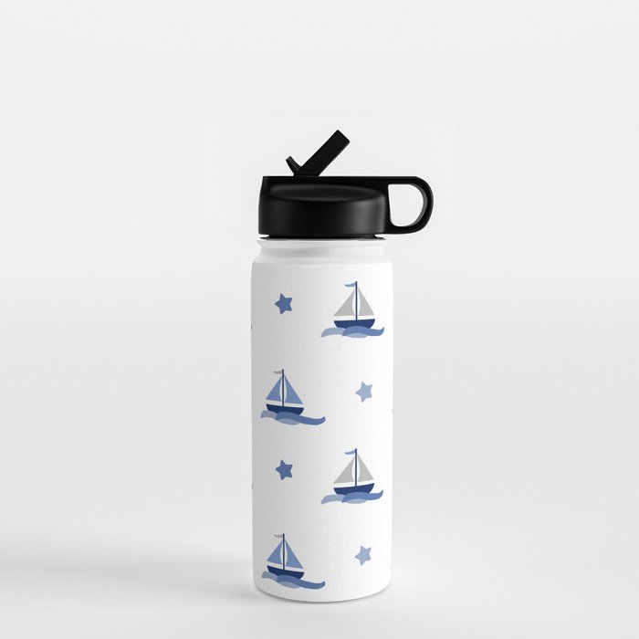 Navy Blue Nautical Sailboat Water Bottle