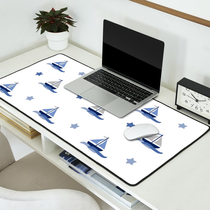 Navy Blue Nautical Sailboat Desk Mat Gallery Image 2