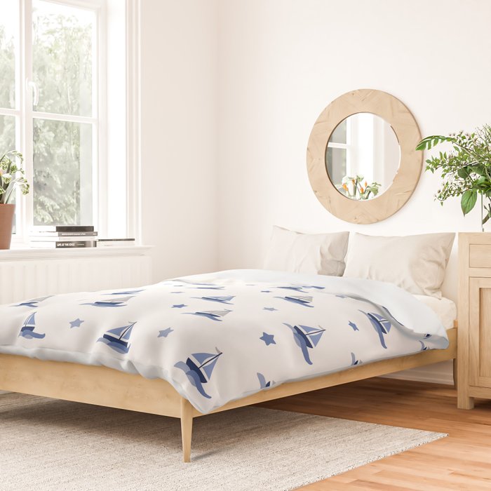 Navy Blue Nautical Sailboat Duvet Cover Gallery Image 2