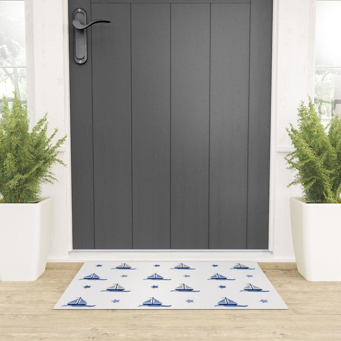 Navy Blue Nautical Sailboat Welcome Mat Gallery Image 3