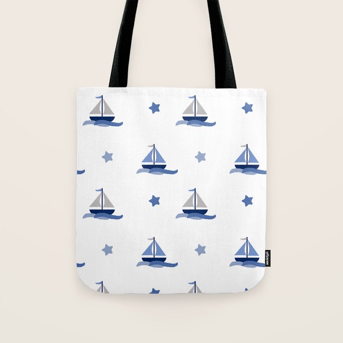 Navy Blue Nautical Sailboat Tote Bag Gallery Image 1