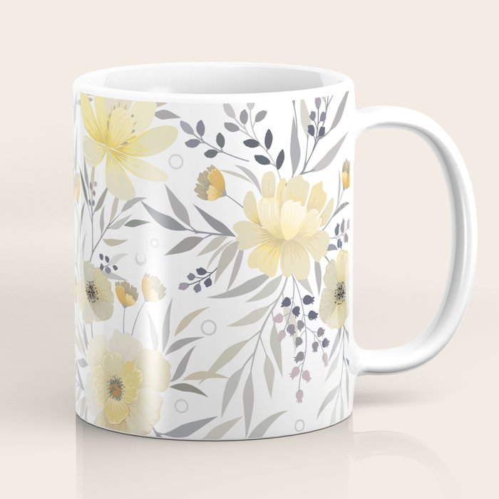 Modern, Floral Prints, Yellow, Gray and White Coffee Mug Gallery Image 1