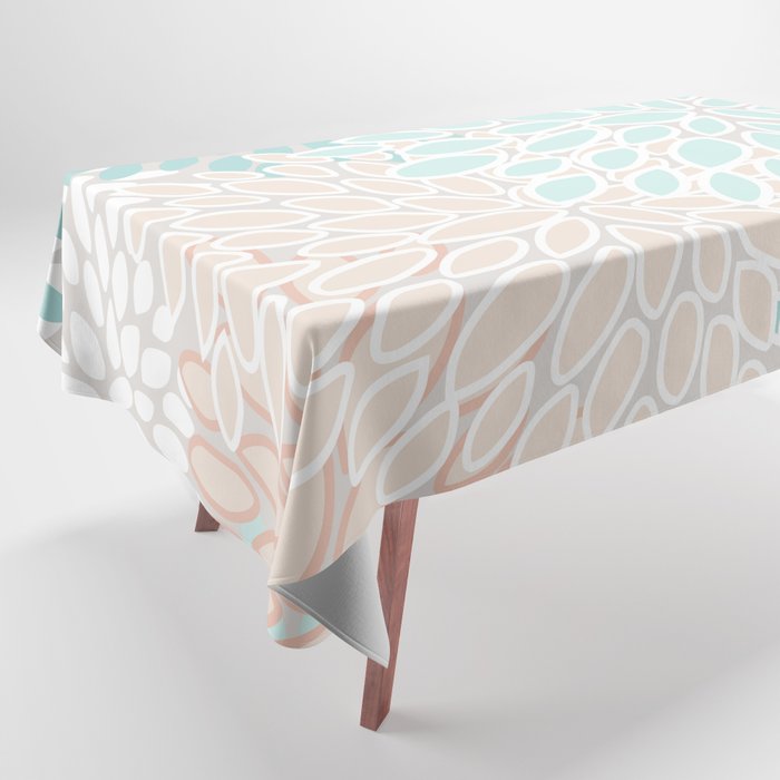 Floral Prints, Soft, Peach and Teal, Modern Print Art Tablecloth Gallery Image 1