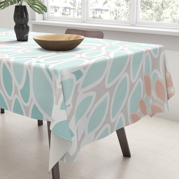 Floral Prints, Soft, Peach and Teal, Modern Print Art Tablecloth Gallery Image 3