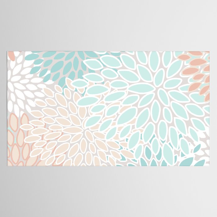 Floral Prints, Soft, Peach and Teal, Modern Print Art Tablecloth Gallery Image 2