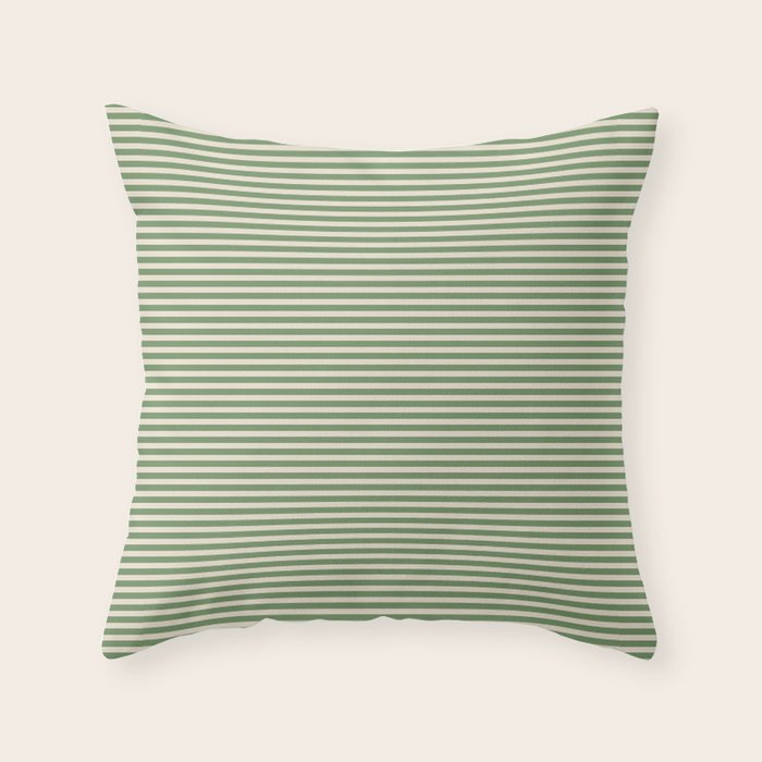 Ultra Fine Stripe Narrow Pinstripe Pattern in Vintage Green and Beige Throw Pillow Gallery Image 6