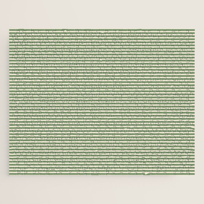 Ultra Fine Stripe Narrow Pinstripe Pattern in Vintage Green and Beige Jigsaw Puzzle Gallery Image 1