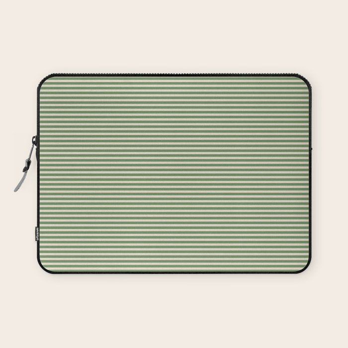 Ultra Fine Stripe Narrow Pinstripe Pattern in Vintage Green and Beige Laptop Sleeve Gallery Image 1