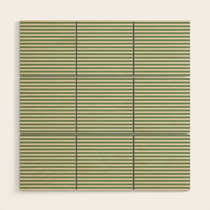 Ultra Fine Stripe Narrow Pinstripe Pattern in Vintage Green and Beige Wood Wall Art Gallery Image 1