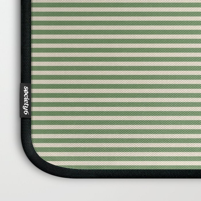 Ultra Fine Stripe Narrow Pinstripe Pattern in Vintage Green and Beige Laptop Sleeve Gallery Image 3