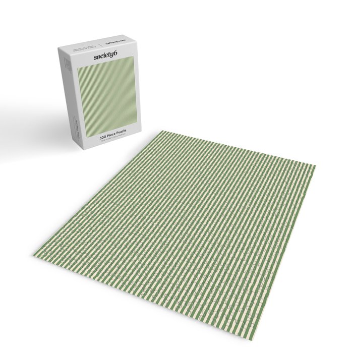Ultra Fine Stripe Narrow Pinstripe Pattern in Vintage Green and Beige Jigsaw Puzzle Gallery Image 2