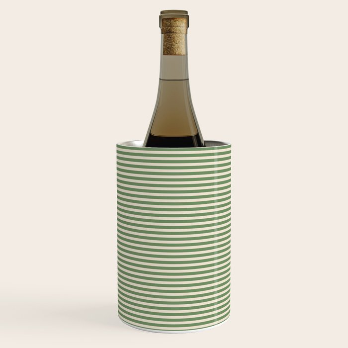 Ultra Fine Stripe Narrow Pinstripe Pattern in Vintage Green and Beige Wine Chiller Gallery Image 3