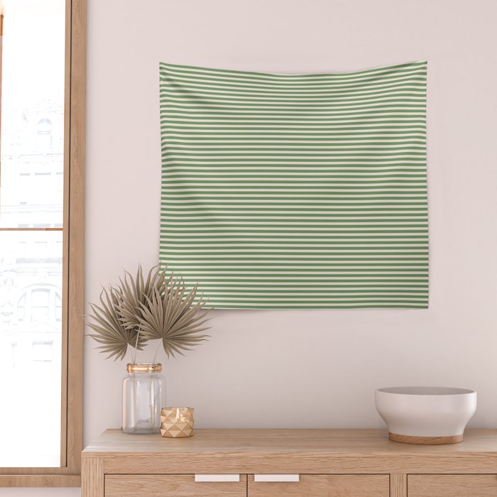 Ultra Fine Stripe Narrow Pinstripe Pattern in Vintage Green and Beige Wall Tapestry Gallery Image 2