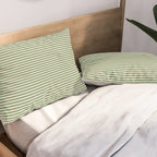 Ultra Fine Stripe Narrow Pinstripe Pattern in Vintage Green and Beige Pillow Sham Gallery Image 2