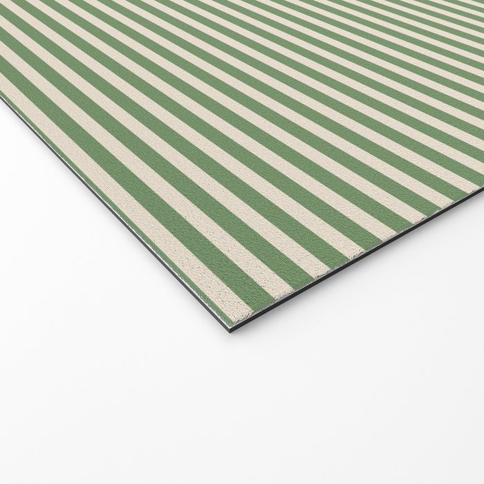 Ultra Fine Stripe Narrow Pinstripe Pattern in Vintage Green and Beige Welcome Mat Gallery Image 2