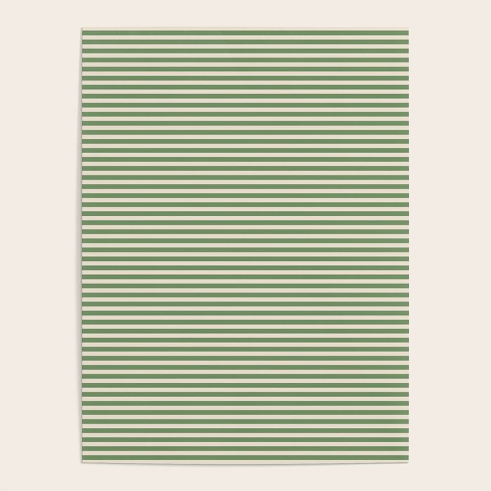 Ultra Fine Stripe Narrow Pinstripe Pattern in Vintage Green and Beige Poster Gallery Image 4
