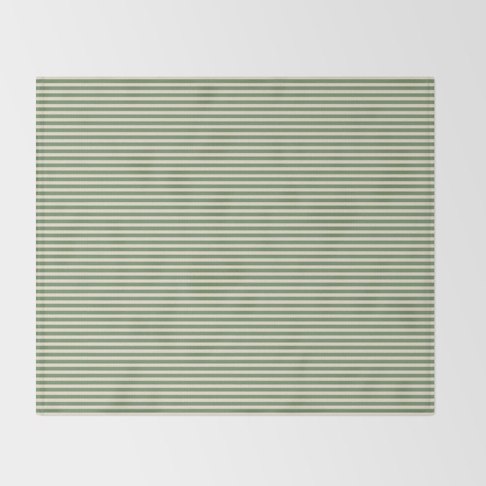 Ultra Fine Stripe Narrow Pinstripe Pattern in Vintage Green and Beige Throw Blanket Gallery Image 2