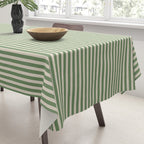 Ultra Fine Stripe Narrow Pinstripe Pattern in Vintage Green and Beige Tablecloth Gallery Image 3