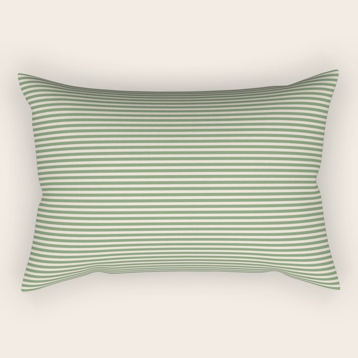 Ultra Fine Stripe Narrow Pinstripe Pattern in Vintage Green and Beige Rectangular Pillow Gallery Image 2