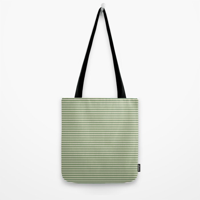 Ultra Fine Stripe Narrow Pinstripe Pattern in Vintage Green and Beige Tote Bag Gallery Image 2