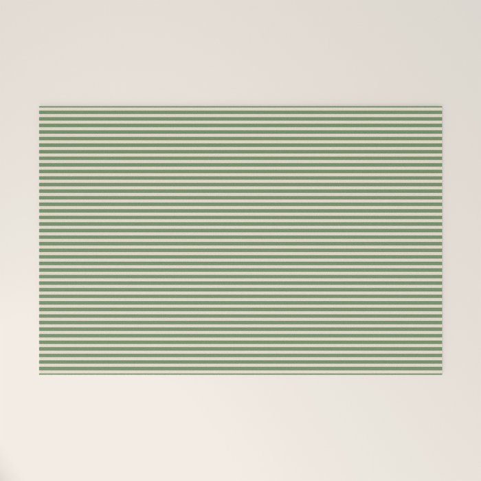 Ultra Fine Stripe Narrow Pinstripe Pattern in Vintage Green and Beige Welcome Mat Gallery Image 1