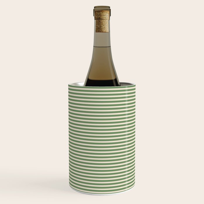 Ultra Fine Stripe Narrow Pinstripe Pattern in Vintage Green and Beige Wine Chiller Gallery Image 1