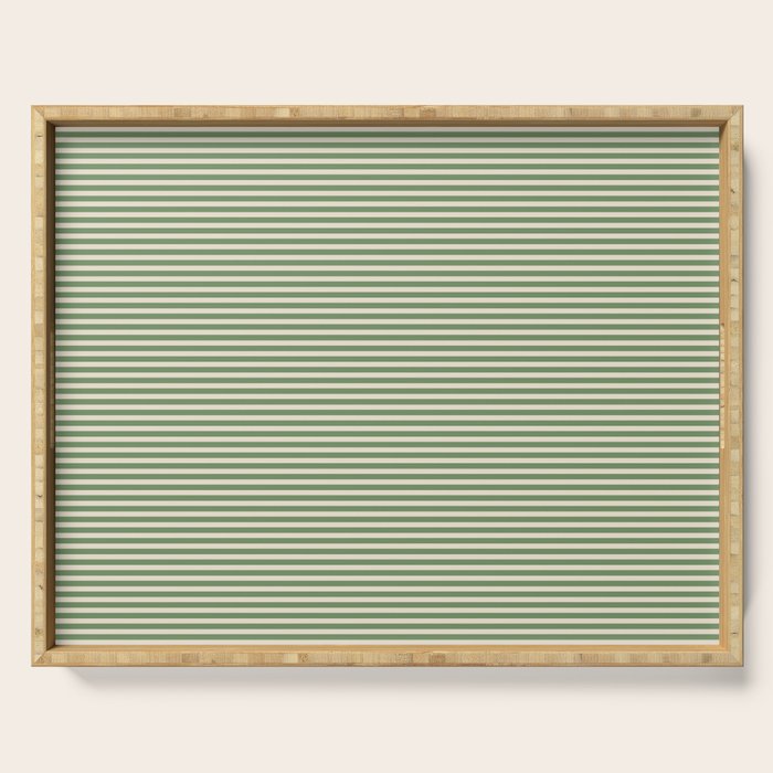 Ultra Fine Stripe Narrow Pinstripe Pattern in Vintage Green and Beige Serving Tray Gallery Image 1