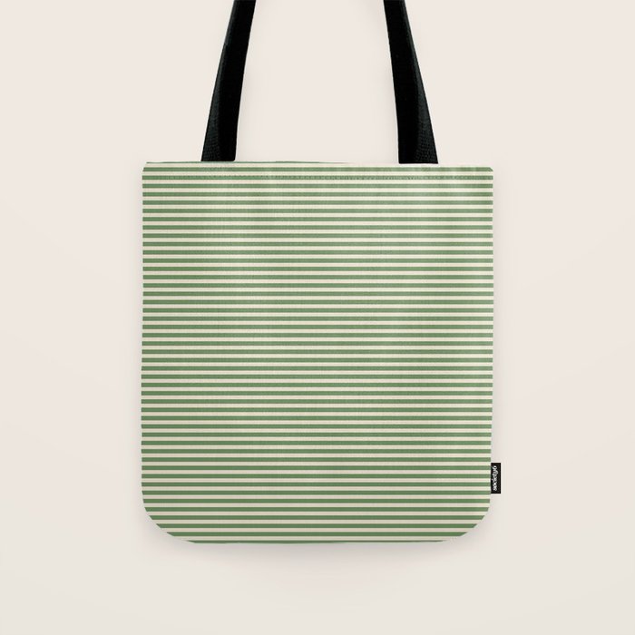 Ultra Fine Stripe Narrow Pinstripe Pattern in Vintage Green and Beige Tote Bag Gallery Image 1