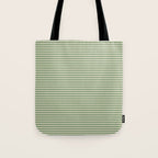 Ultra Fine Stripe Narrow Pinstripe Pattern in Vintage Green and Beige Tote Bag Gallery Image 1