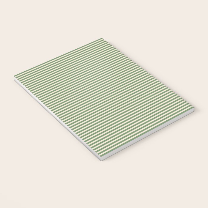 Ultra Fine Stripe Narrow Pinstripe Pattern in Vintage Green and Beige Notebook Gallery Image 3
