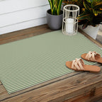Ultra Fine Stripe Narrow Pinstripe Pattern in Vintage Green and Beige Outdoor Rug Gallery Image 2