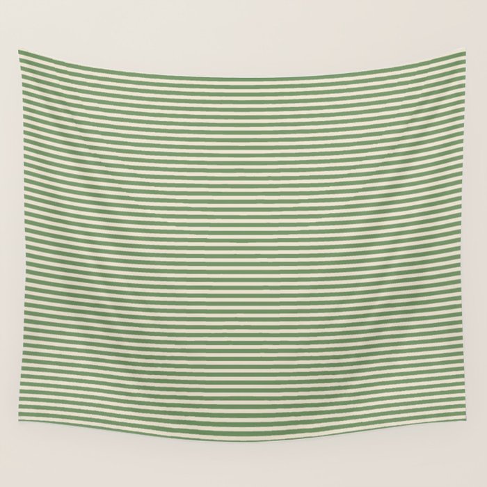 Ultra Fine Stripe Narrow Pinstripe Pattern in Vintage Green and Beige Wall Tapestry Gallery Image 4