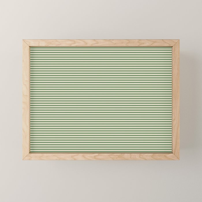 Ultra Fine Stripe Narrow Pinstripe Pattern in Vintage Green and Beige Mini Art Print Gallery Image 1