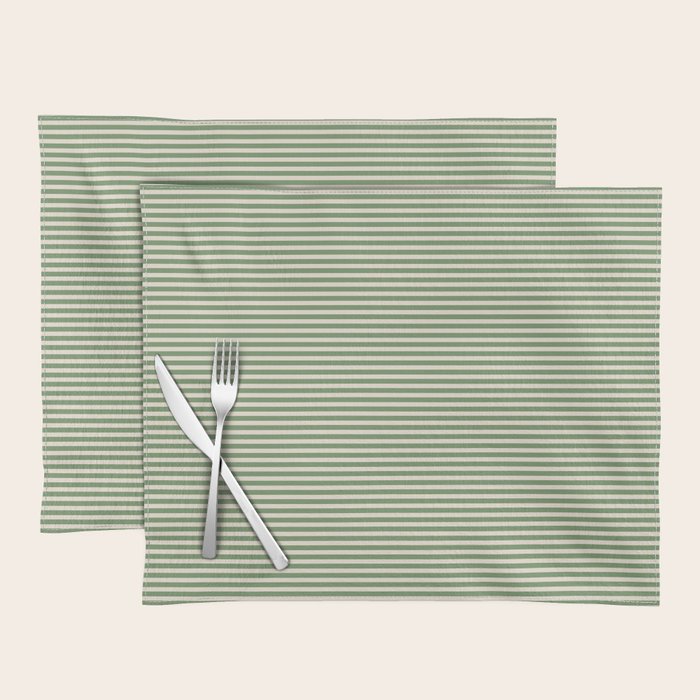 Ultra Fine Stripe Narrow Pinstripe Pattern in Vintage Green and Beige Placemat Gallery Image 1