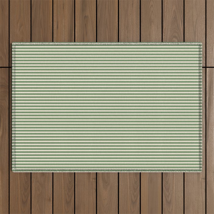 Ultra Fine Stripe Narrow Pinstripe Pattern in Vintage Green and Beige Outdoor Rug Gallery Image 1
