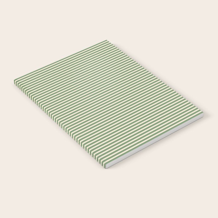 Ultra Fine Stripe Narrow Pinstripe Pattern in Vintage Green and Beige Notebook Gallery Image 2