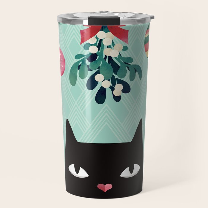 Mistletoe? (Black Cat) Travel Mug Gallery Image 1